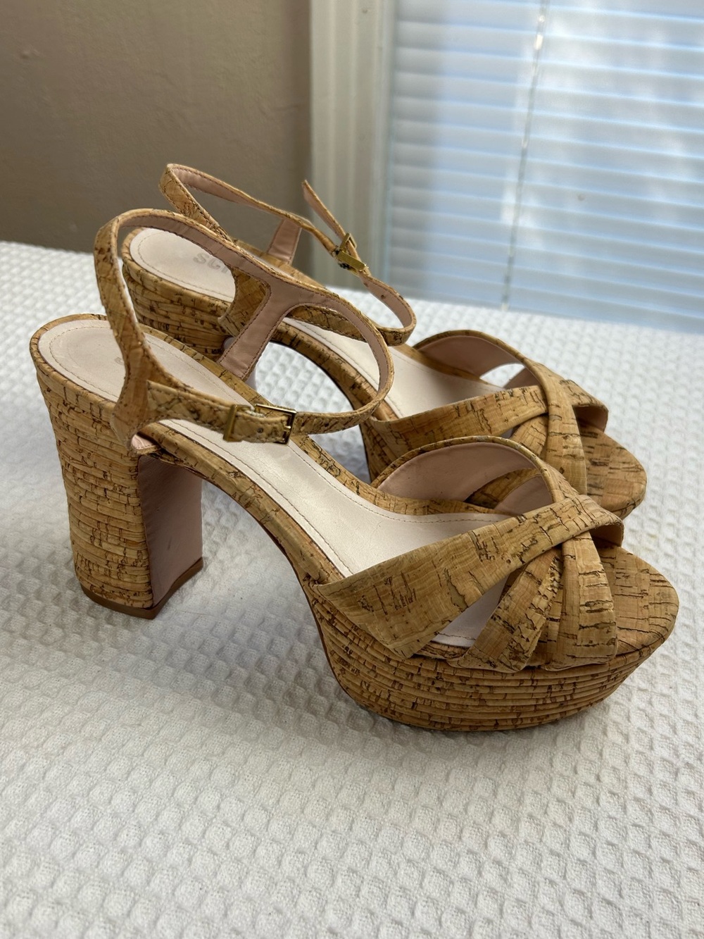 Schutz Darilia Cork Platform Sandals 8.5B Block Heel Ankle Strap